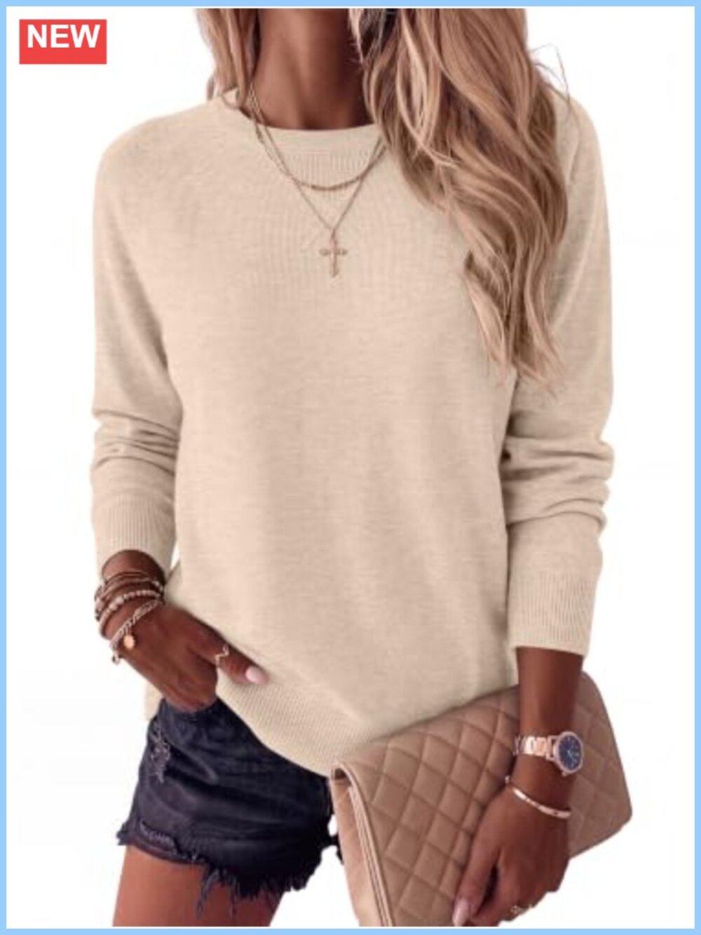 Women's Lightweight Knit Fall Pullover Crew Neck Long Sleeve Regular Fit Soft
